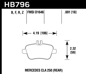 Mercedes-Benz CLA Class Brake Pad Set - Rear - Hawk Performance - HPS 5.0 - `14-`17 Mercedes-Benz CLA Class Brake Pad Set - Rear - Hawk Performance - HPS 5.0 - `14-`17